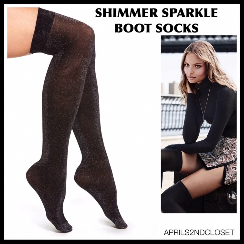 BLACK OVER THE KNEE TALL SPARKLE BOOT SOCKS - Picture 1 of 8